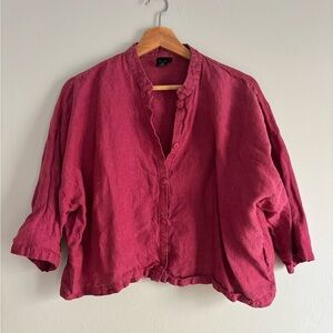 Eileen Fisher | 100% Linen Boxy Short Sleeve Button Down Shirt Size Medium